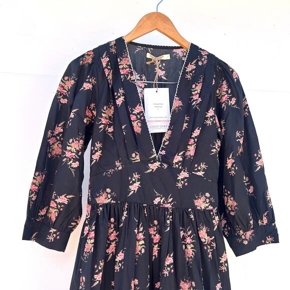 New Christy Dawn The Brigitte Dress Night Bouquet Black Flowers Maxi Small - Picture 8 of 16